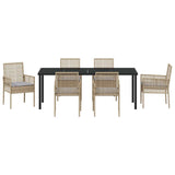 Set da Pranzo per Giardino con cuscino 7 pcs Beige polyrattan