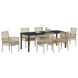 Set da Pranzo per Giardino con cuscino 7 pcs Beige polyrattan