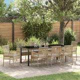 Set da Pranzo per Giardino con cuscino 9 pcs Beige polyrattan