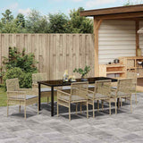 Set da Pranzo per Giardino con cuscino 9 pcs Beige polyrattan