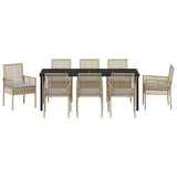 Set da Pranzo per Giardino con cuscino 9 pcs Beige polyrattan
