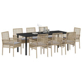 Set da Pranzo per Giardino con cuscino 9 pcs Beige polyrattan
