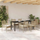 Set da Pranzo per Giardino con cuscino 7 pcs Beige polyrattan