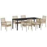Set da Pranzo per Giardino con cuscino 7 pcs Beige polyrattan