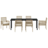 Set da Pranzo per Giardino con cuscino 7 pcs Beige polyrattan