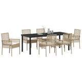 Set da Pranzo per Giardino con cuscino 7 pcs Beige polyrattan