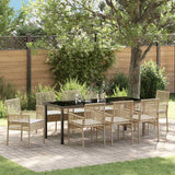 Set da Pranzo per Giardino con cuscino 9 pcs Beige polyrattan