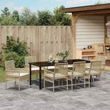 Set da Pranzo per Giardino con cuscino 9 pcs Beige polyrattan