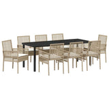 Set da Pranzo per Giardino con cuscino 9 pcs Beige polyrattan