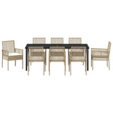Set da Pranzo per Giardino con cuscino 9 pcs Beige polyrattan