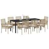 Set da Pranzo per Giardino con cuscino 9 pcs Beige polyrattan