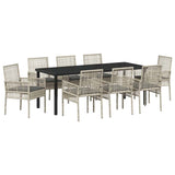 Set da Pranzo per Giardino 9 pcs Grigio chiaro polyrattan