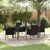 Set da Pranzo per Giardino con cuscino 5 pcs Nero polyrattan