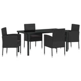 Set da Pranzo per Giardino con cuscino 5 pcs Nero polyrattan