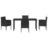 Set da Pranzo per Giardino con cuscino 5 pcs Nero polyrattan