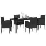Set da Pranzo per Giardino con cuscino 5 pcs Nero polyrattan