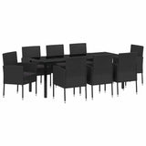 Set da Pranzo per Giardino con cuscino 9 pcs Nero polyrattan