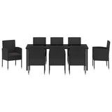 Set da Pranzo per Giardino con cuscino 9 pcs Nero polyrattan