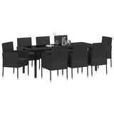 Set da Pranzo per Giardino con cuscino 9 pcs Nero polyrattan