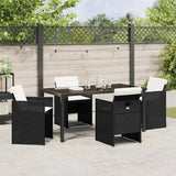 Set da Pranzo per Giardino con cuscino 5 pcs Nero polyrattan