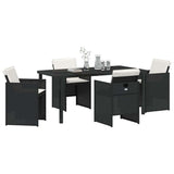 Set da Pranzo per Giardino con cuscino 5 pcs Nero polyrattan