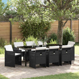 Set da Pranzo per Giardino con cuscino 9 pcs Nero polyrattan