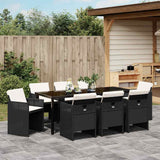 Set da Pranzo per Giardino con cuscino 9 pcs Nero polyrattan