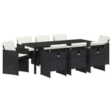 Set da Pranzo per Giardino con cuscino 9 pcs Nero polyrattan