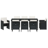 Set da Pranzo per Giardino con cuscino 9 pcs Nero polyrattan