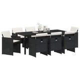 Set da Pranzo per Giardino con cuscino 9 pcs Nero polyrattan