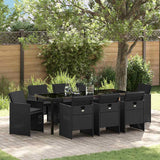 Set da Pranzo per Giardino con cuscino 9 pcs Nero polyrattan