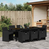 Set da Pranzo per Giardino con cuscino 9 pcs Nero polyrattan