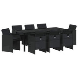 Set da Pranzo per Giardino con cuscino 9 pcs Nero polyrattan