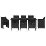 Set da Pranzo per Giardino con cuscino 9 pcs Nero polyrattan
