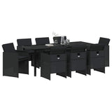 Set da Pranzo per Giardino con cuscino 9 pcs Nero polyrattan