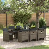 Set da Pranzo per Giardino con cuscino 9 pcs Grigio polyrattan
