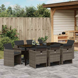 Set da Pranzo per Giardino con cuscino 9 pcs Grigio polyrattan