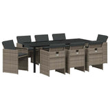 Set da Pranzo per Giardino con cuscino 9 pcs Grigio polyrattan