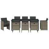 Set da Pranzo per Giardino con cuscino 9 pcs Grigio polyrattan