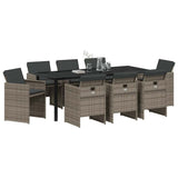 Set da Pranzo per Giardino con cuscino 9 pcs Grigio polyrattan