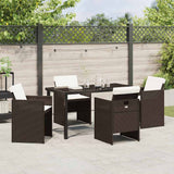 Set da Pranzo per Giardino con cuscino 5 pcs Marrone polyrattan