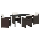 Set da Pranzo per Giardino con cuscino 5 pcs Marrone polyrattan