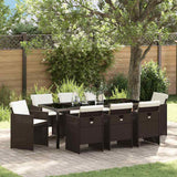 Set da Pranzo per Giardino con cuscino 9 pcs Marrone polyrattan