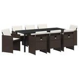 Set da Pranzo per Giardino con cuscino 9 pcs Marrone polyrattan