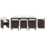 Set da Pranzo per Giardino con cuscino 9 pcs Marrone polyrattan