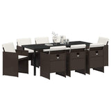 Set da Pranzo per Giardino con cuscino 9 pcs Marrone polyrattan