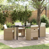 Set da Pranzo per Giardino con cuscino 5 pcs Beige polyrattan