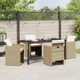 Set da Pranzo per Giardino con cuscino 5 pcs Beige polyrattan