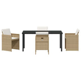 Set da Pranzo per Giardino con cuscino 5 pcs Beige polyrattan