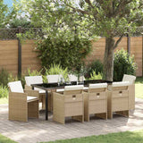 Set da Pranzo per Giardino con cuscino 9 pcs Beige polyrattan